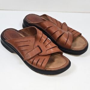Ariat Women's Brown Leather Slide Sandals Adjustable Strap Sz 9 Comfort Western